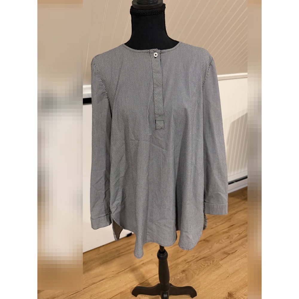 JJill Black White Gingham Check Tunic  Top Size Medium Lagenlooo Cotton